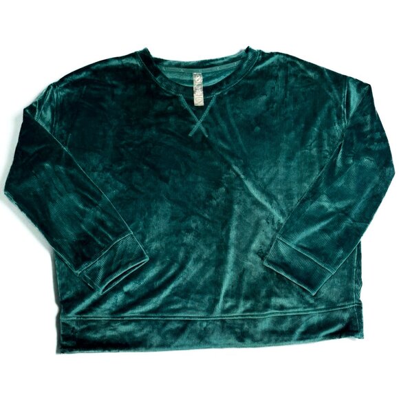 Lou & Grey Ribbed Velour Sweatshirt Forest Green Stretchy Crewneck Size XL - Picture 5 of 6